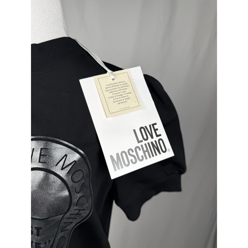 NWT Love Moschino Black Size US 8 Italy 44 Puff Sleeve Heart 2008 Mock Neck Love - Picture 9 of 10
